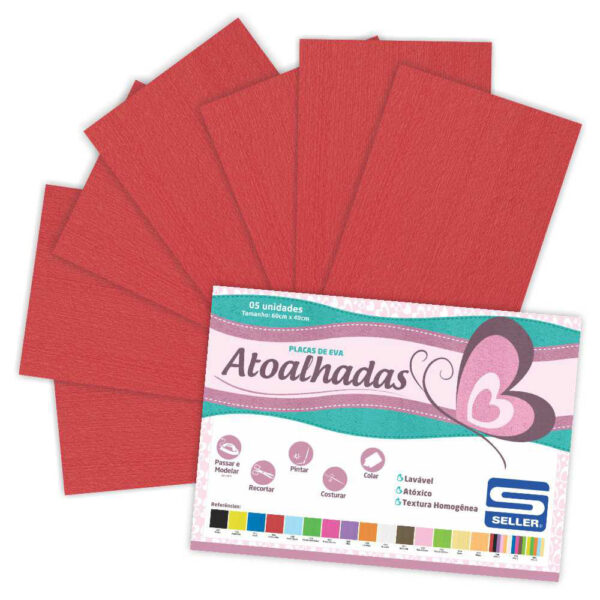 EVA Atoalhado - 60cm x 40cm - pacote com 5 - 904 Vermelho