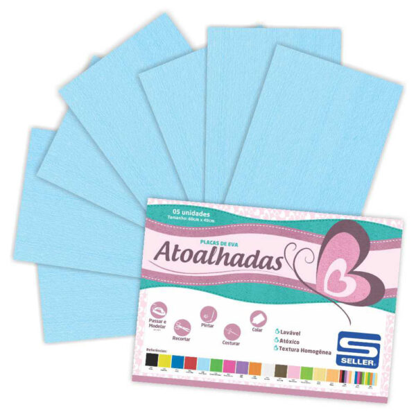 EVA Atoalhado - 60cm x 40cm - pacote com 5 - 905 Azul Claro