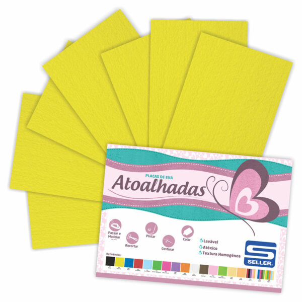EVA Atoalhado - 60cm x 40cm - pacote com 5 - 902 Amarelo