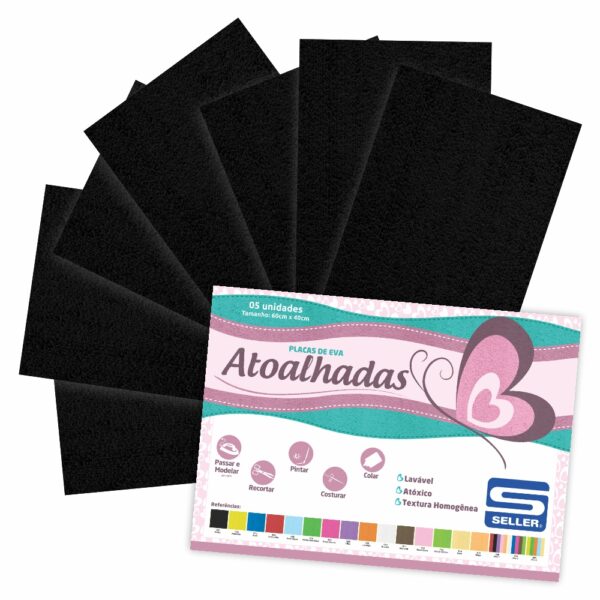 EVA Atoalhado - 60cm x 40cm - pacote com 5 - 901 Preto